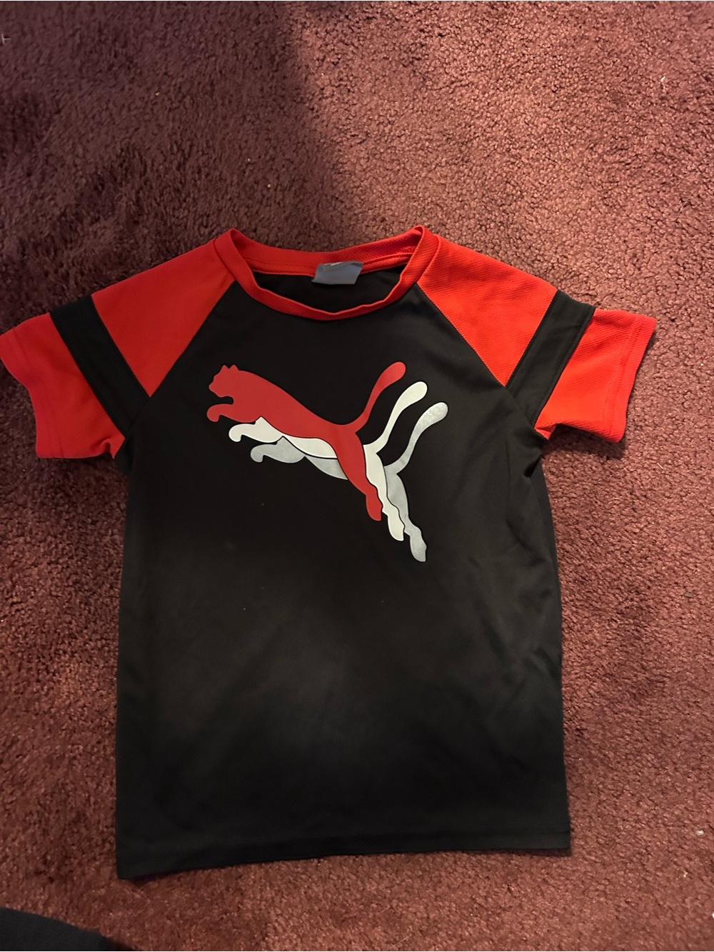 Puma Black and Red Kids' Short Sleeve Logo Tee